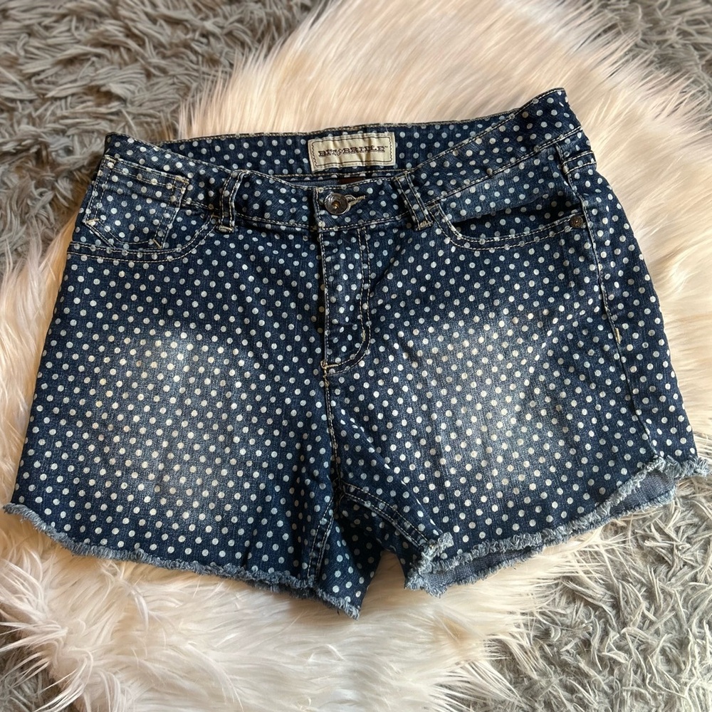 Bit & Bridle Blue and White Jean Shorts Polka Dot Design